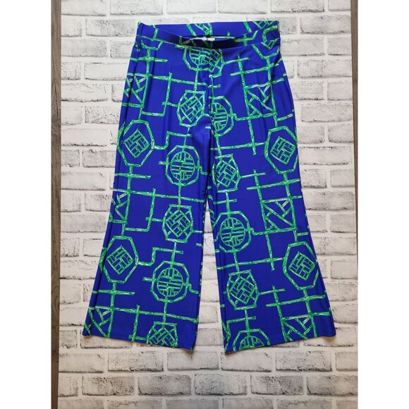 Jude Connally Cropped Trixie Pants Blue Green Bamboo Lattice Size Medium - Picture 2 of 7